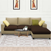 Rihan 4 Seater L Shape Sofa Set Living Room (Cream Brown Fabric) Right Side Sofa