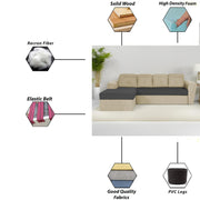 Elvi LHS 6 Seater L Shape Sofa Set for Living Room (Cream Black Fabric) Premium Fabric Sofa