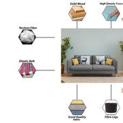 Duckby 3 Seater Sofa Set for Living Room (Black Colour) Premium Fabric Sofa