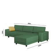 Linus RHS 4 Seater L Shape Sofa Set for Living Room (Green Fabric) Premium Fabric Sofa