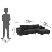 Casaliving Crystal 4 Seater RHS L Shape Sofa Set for Living Room (Black Fabric) Premium Fabric Sofa