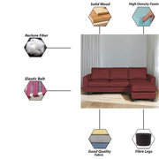 Danver RHS 4 Seater L Shape Sofa Set for Living Room (Maroon Fabric) Premium Fabric Sofa