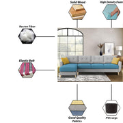 Lizel LHS 6 Seater L Shape Sofa Set for Living Room (Turquise Grey Fabric) Premium Velvet Fabric Sofa