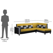 Nordy RHS 6 Seater L Shape Sofa Set for Living Room (Yellow Black Colour) Premium Fabric Sofa Set