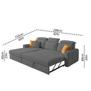 Gagnon LHS 6 Seater L Shape Corner Sofa Cum Bed for Living Room (Yellow Fabric) Premium Fabric Sofa