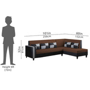 Nordy RHS 6 Seater L Shape Sofa Set for Living Room (Brown Black Colour) Premium Fabric Sofa Set