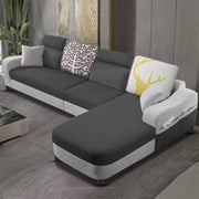 Amanda RHS 6 Seater L Shape,Sofa Set for Living Room (Black Grey Fabric)