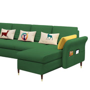 Ventos RHS 6 Seater L Shape Sofa Set for Living Room (Green) Premium Velvet Fabric