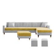 Casaliving Garcia 8 Seater RHS L Shape Sofa Set with Ottoman & 2 Puffy for Living Room (Grey Colour Fabric) Premium Fabric Sofa