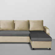 Asper RHS 4 Seater L Shape Sofa Set for Living Room (Cream Black Fabric) Premium Fabric Sofa