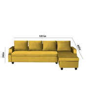 Asper RHS 6 Seater L Shape Sofa Set for Living Room (Yellow Fabric) Premium Fabric Sofa