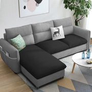 Andon 4 Seater L Shape Sofa Set for Living Room (Black Grey Fabric) Left Side Sofa