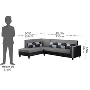 Nordy LHS 6 Seater L Shape Sofa Set for Living Room (Dark Grey Black Colour) Premium Fabric Sofa Set