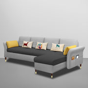 Ventos RHS 6 Seater L Shape Sofa Set for Living Room (Black Grey) Premium Velvet Fabric