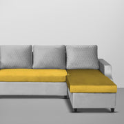 Asper RHS 4 Seater L Shape Sofa Set for Living Room (Yellow Grey Fabric) Premium Fabric Sofa