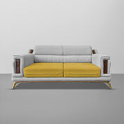 Falconar 3 Seater Sofa Set for Living Room (Yellow Grey Fabric) Premium Fabric Sofa