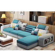 Samra 5 Seater L Shape Sofa Set for Living Room (Light Blue Grey Fabric) Right Side