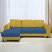 Casaliving Logan RHS 4 Seater L Shape Sofa Set for Living Room (Blue Black Fabric) Premium Fabric Sofa