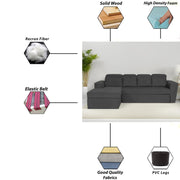 Elvi LHS 6 Seater L Shape Sofa Set for Living Room (Black Fabric) Premium Fabric Sofa