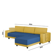 Linus RHS 4 Seater L Shape Sofa Set for Living Room (Yellow Blue Fabric) Premium Fabric Sofa