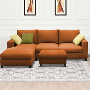 Rihan 4 Seater L Shape Sofa Set with Ottoman for Living Room (Orange Fabric) Left Side Sofa