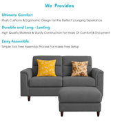 Casaliving Nancy 2 Seater with Ottoman Sofa Set for Living Room (Black Colour) Premium Fabric Sofa Set