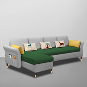Ventos LHS 6 Seater L Shape Sofa Set for Living Room (Green Grey) Premium Velvet Fabric