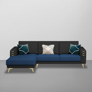 Falco LHS 4 Seater L Shape Sofa Set for Living Room (Blue Black Fabric) Premium Fabric Sofa