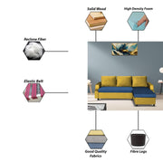 Asper RHS 4 Seater L Shape Sofa Set for Living Room (Blue Yellow Fabric) Premium Fabric Sofa