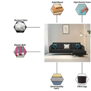 Falco RHS 4 Seater L Shape Sofa Set for Living Room (Black Fabric) Premium Fabric Sofa