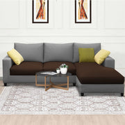 Rihan 4 Seater L Shape Sofa Set Living Room (Brown Grey Fabric) Right Side Sofa