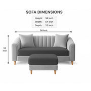 Casaliving Doraldo 2 Seater with Ottoman Sofa Set for Living Room (Black Colour) Premium Fabric Sofa Set