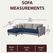 Oslo 4 Seater LHS L Shape Sofa Set for Living Room (Blue Grey Fabric) Premium Fabric Sofa Set for Living Room