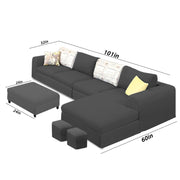 Badger RHS 8 Seater L Shape Sofa Set with Center Table for Living Room (Grey Fabric) Premium Fabric Sofa