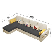Ventos LHS 6 Seater L Shape Sofa Set for Living Room (Cream Black) Premium Velvet Fabric