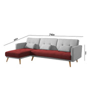 Gamora LHS 4 Seater L Shape Sofa Set for Living Room (Maroon Grey) Premium Fabric Sofa