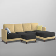 Swaloni RHS 6 Seater L Shape Sofa Set with Center Table for Living Room (Cream Black) Premium Fabric Sofa
