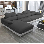 Amok 6 Seater L Shape Sofa Set for Living Room (Black Grey Leathertte) Left Side