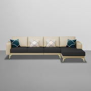 Falco RHS 6 Seater L Shape Sofa Set for Living Room (Cream Black Fabric) Premium Fabric Sofa