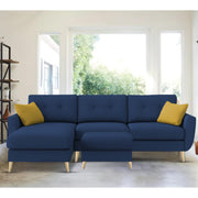 Lizel LHS 4 Seater L Shape Sofa Set with Center Table for Living Room (Blue Fabric) Premium Velvet Fabric Sofa
