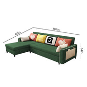 Denis 5 Seater L Shape Sofa Set for Living Room (Green Fabric) Premium Fabric Sofa