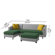 Neyami LHS 4 Seater with Ottoman L Shape Sofa Set for Living Room (Green Grey) Premium Fabric Sofa Set