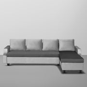 Asper RHS 6 Seater L Shape Sofa Set for Living Room (Black Grey Fabric) Premium Fabric Sofa