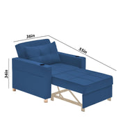 Casaliving Treshta Single Seater Sofa Cum Bed Sofa Set for Living Room (Blue Fabric -Colour Fabric) Premium Fabric Sofa Set