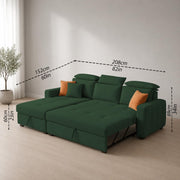 Casaliving Gagnon LHS 4 Seater L Shape Corner Sofa Cum Bed for Living Room with Storage (Black Fabric) Premium Fabric Sofa Cum Bed