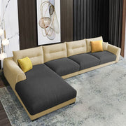 Hazer 6 Seater Sofa Set for Living Room (Cream Black Fabric) Left Side Sofa