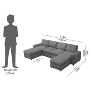 Rone 6 Seater L-Shaped & U-Shaped Sofas Set for Living Room – (Dark Grey Colour Fabric) Premium Comfort Sofa
