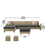 Casaliving Garcia 8 Seater RHS L Shape Sofa Set with Ottoman & 2 Puffy for Living Room (Grey Colour Fabric) Premium Fabric Sofa