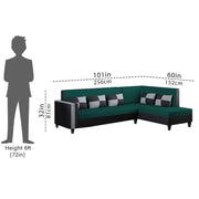 Nordy RHS 6 Seater L Shape Sofa Set for Living Room (Pine Black Colour) Premium Fabric Sofa Set