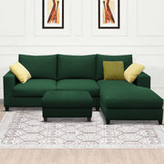 Rihan 4 Seater L Shape Sofa Set with Ottoman for Living Room (Green Fabric) Right Side Sofa